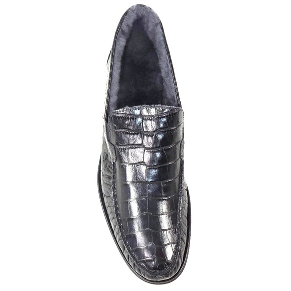 GOODMAN 🇮🇹 MEN'S BLACK SOFT LEATHER COMFORT WINTER LOAFERS - Picture 6 of 9